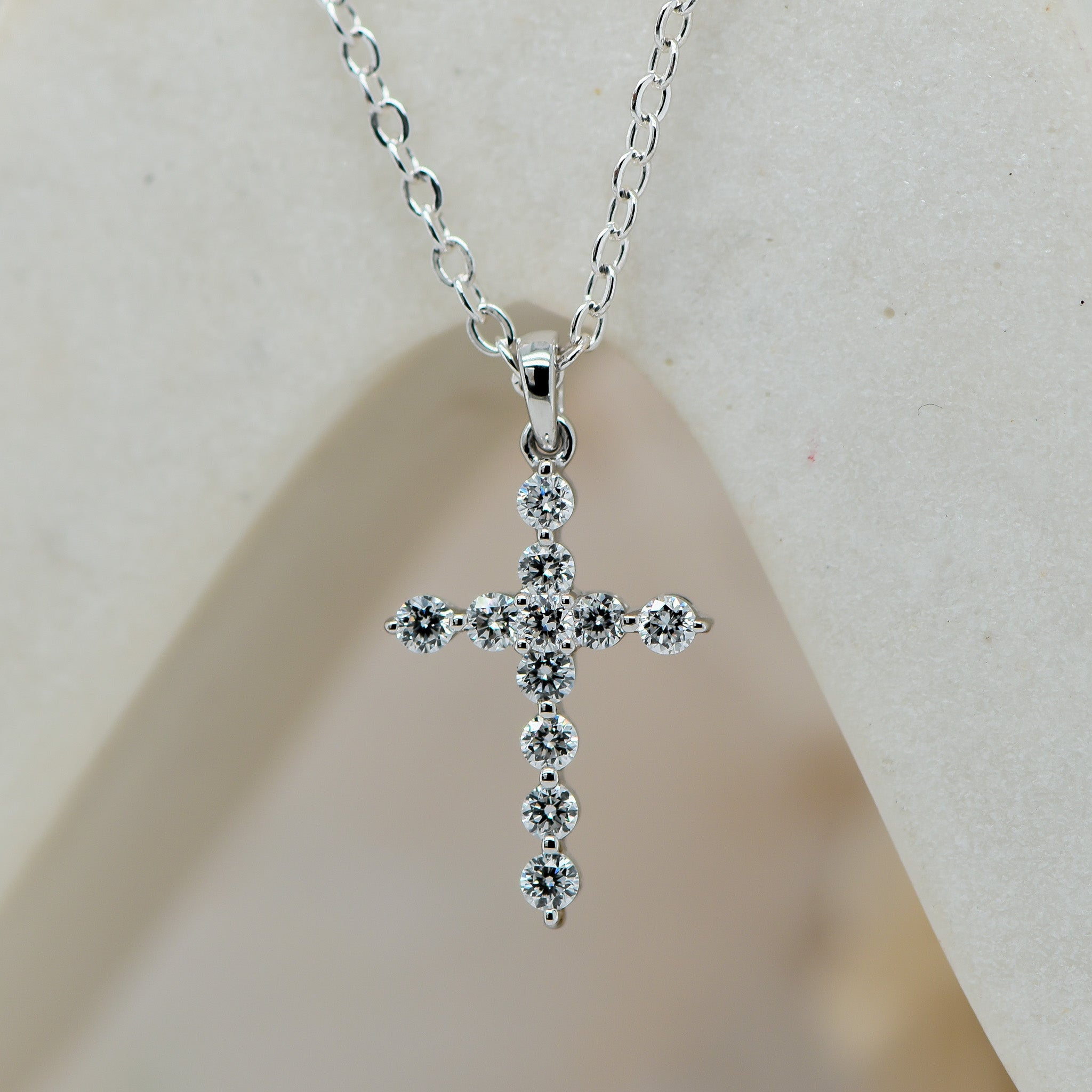 9ct White Gold Diamond cross