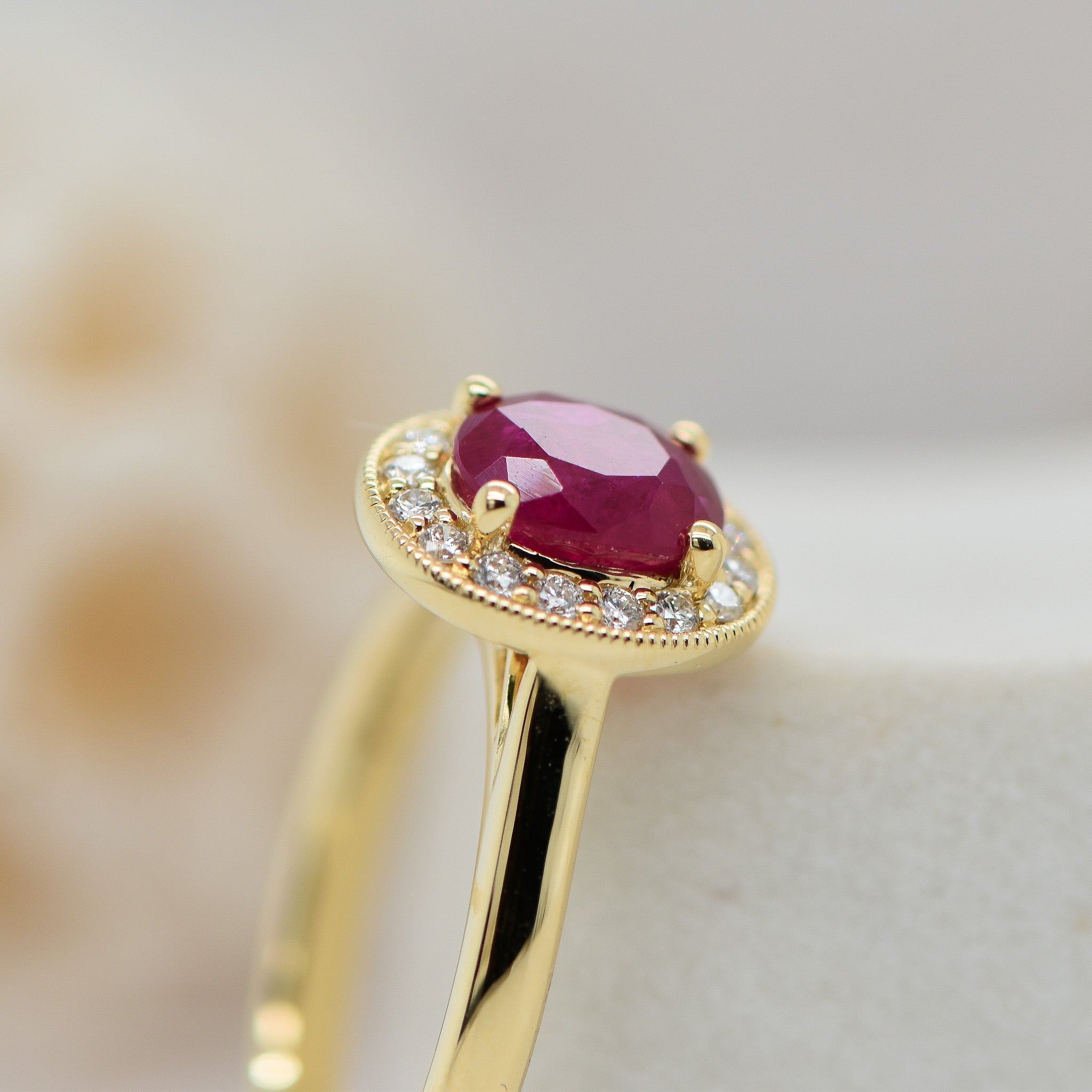 Ruby & Diamond Halo ring