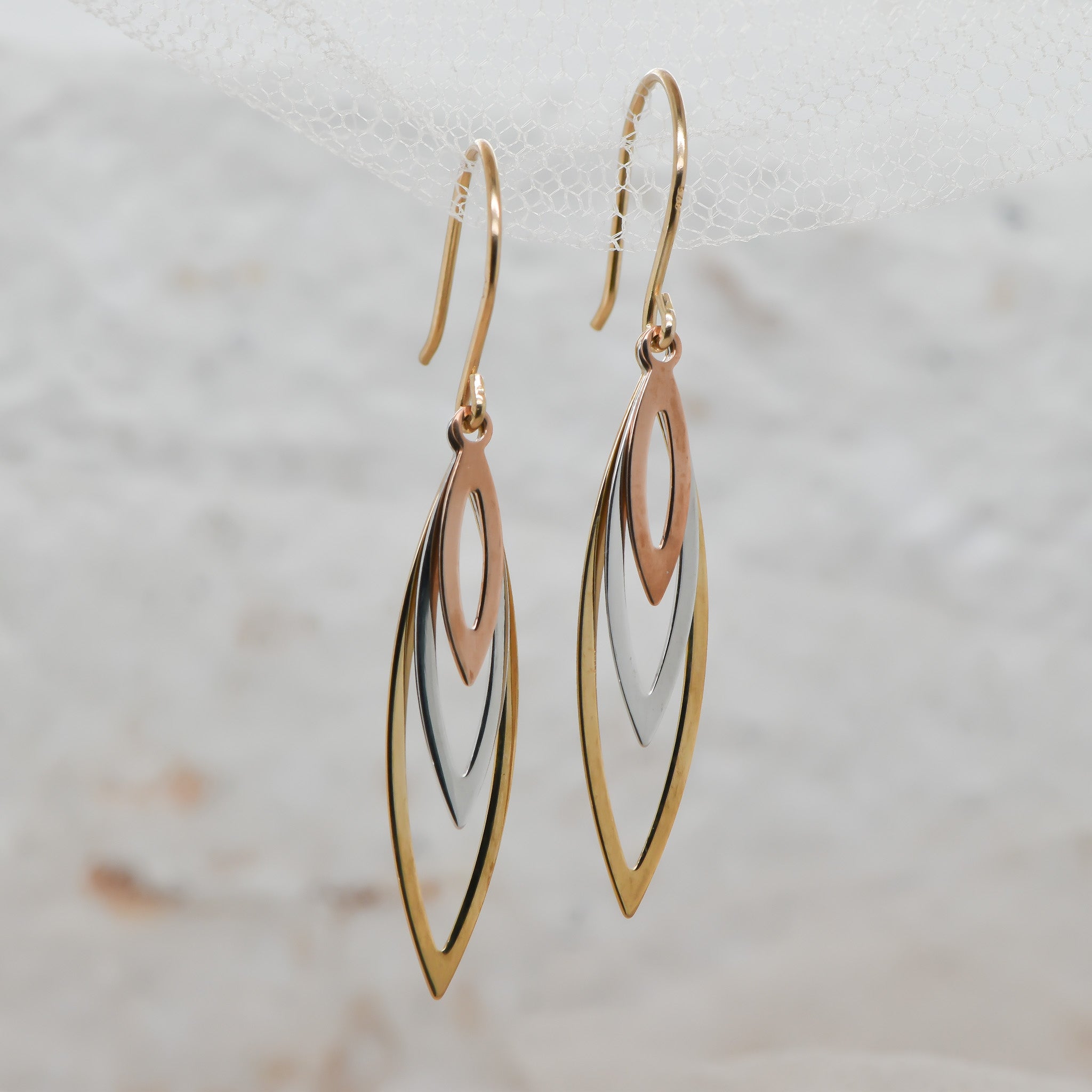 3 tone drop earrings