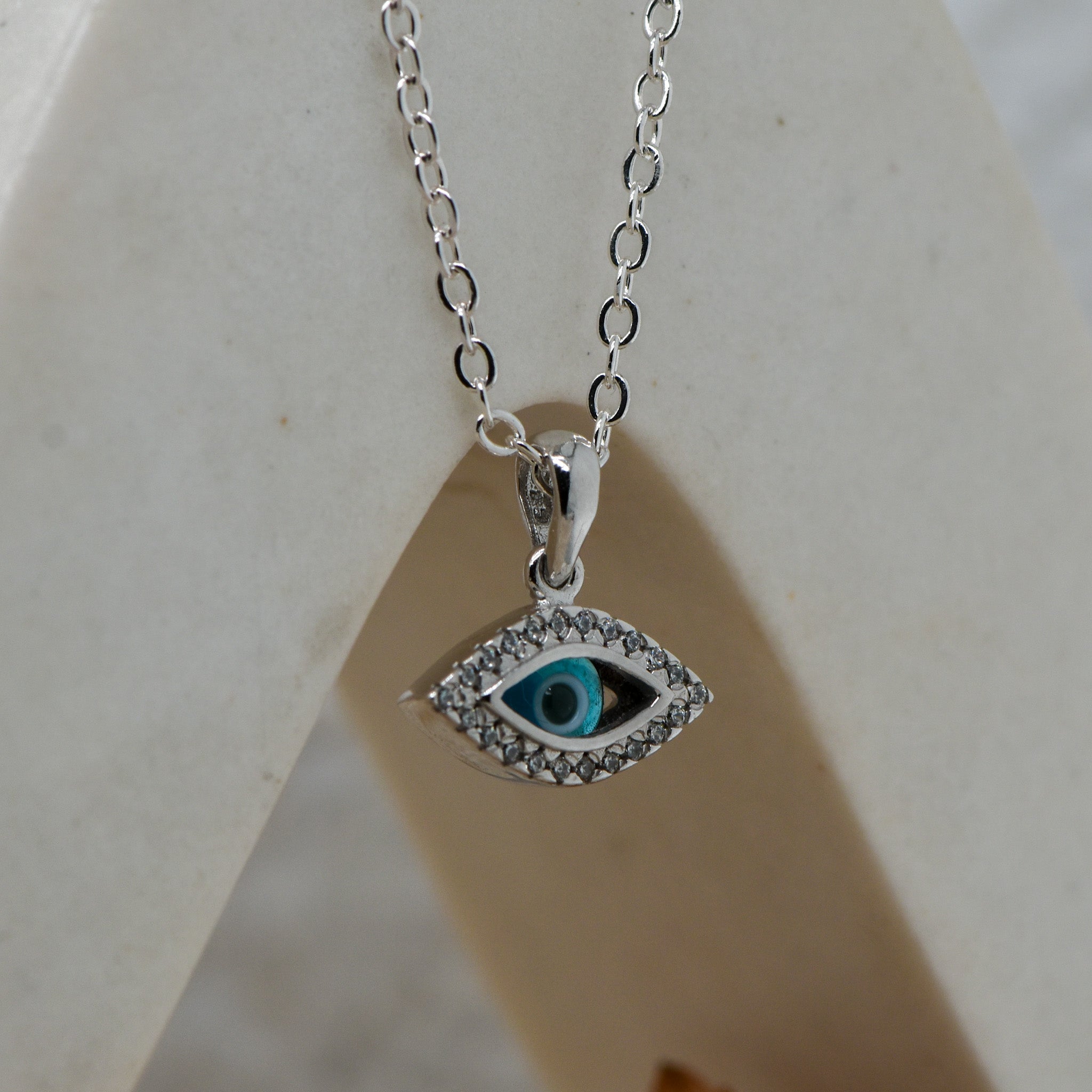 White Gold CZ Evil Eye Pendant