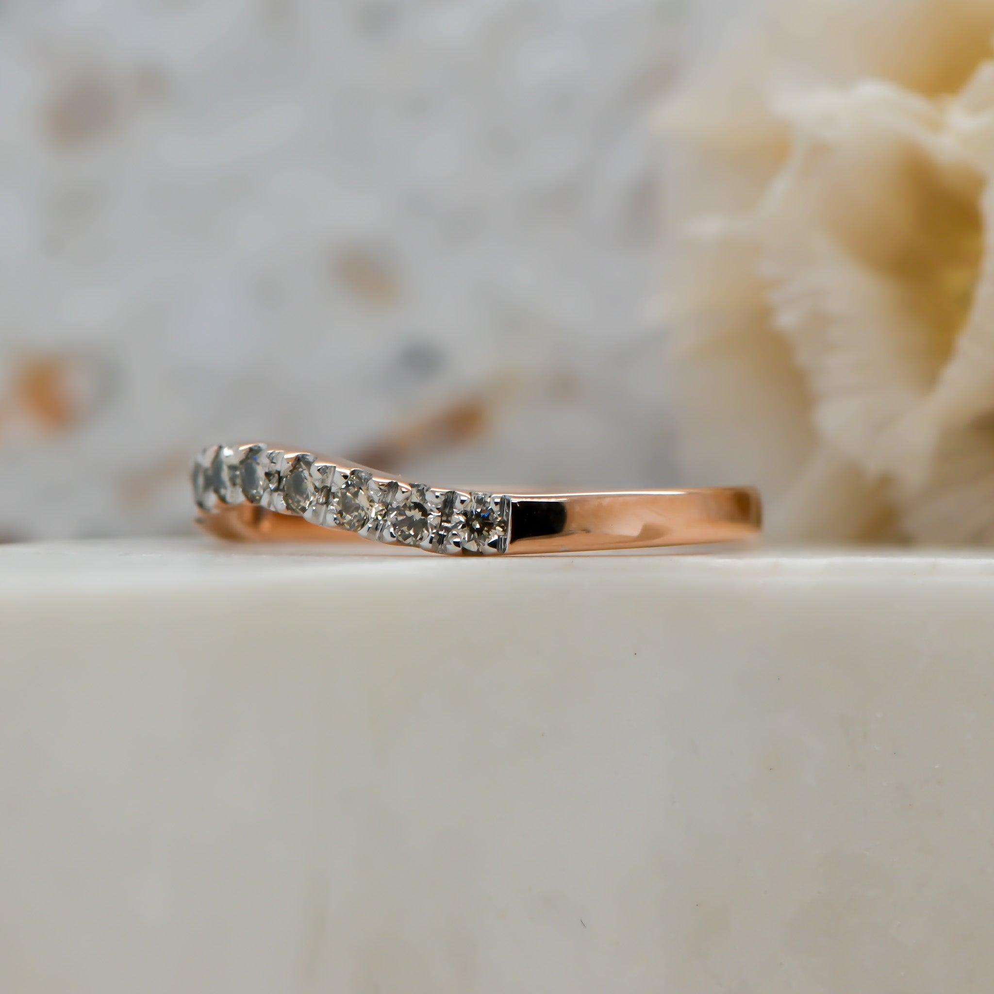 Curved Natural diamond set band - 9ct Rose Gold