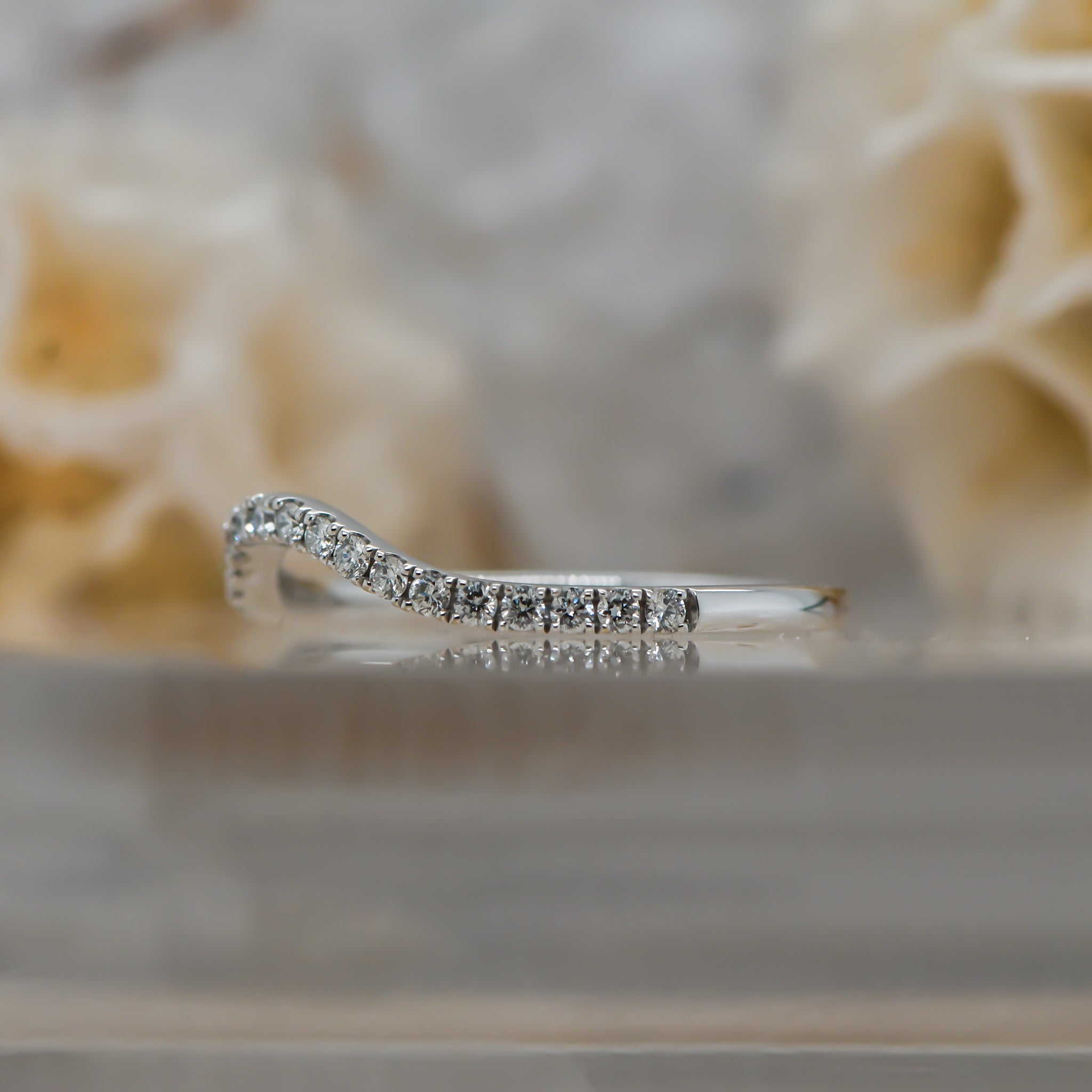 Curved Natural diamond set band -18ct white gold