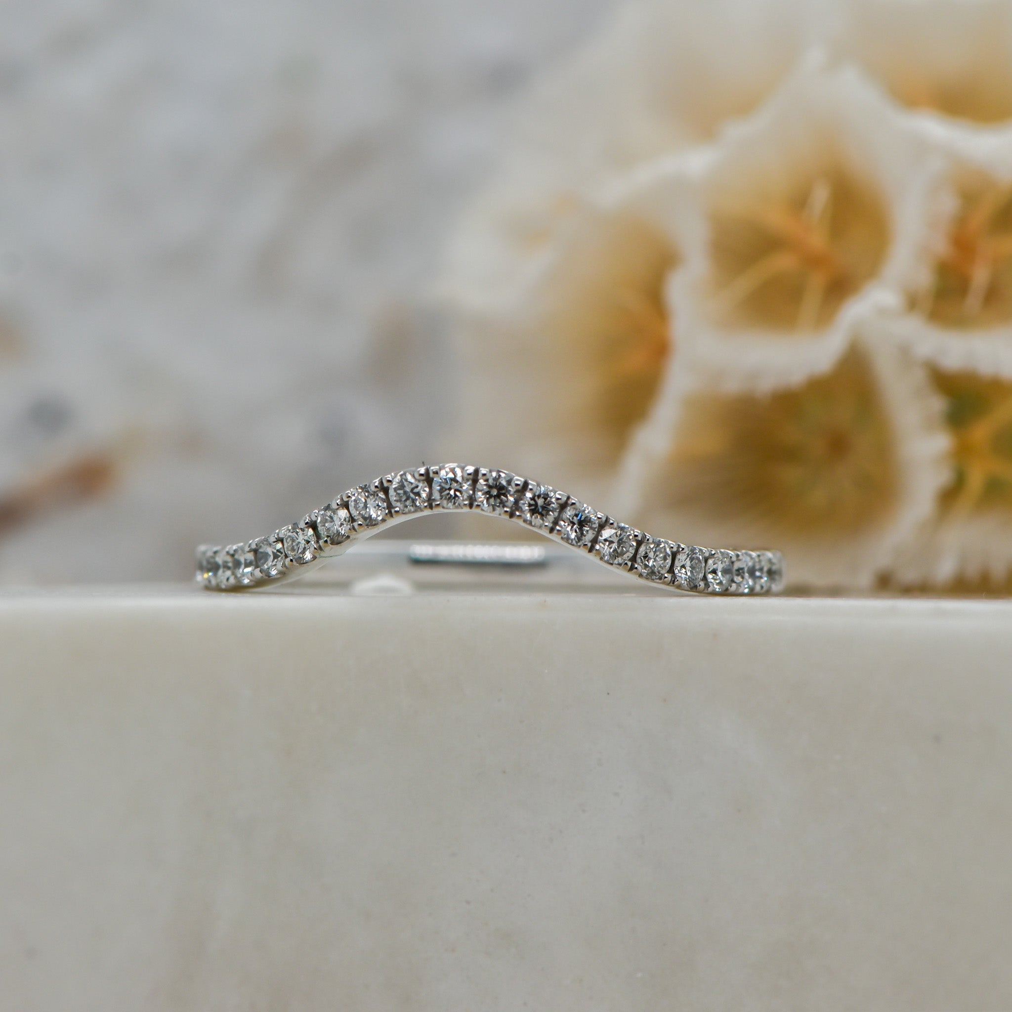 Curved Natural diamond set band -18ct white gold