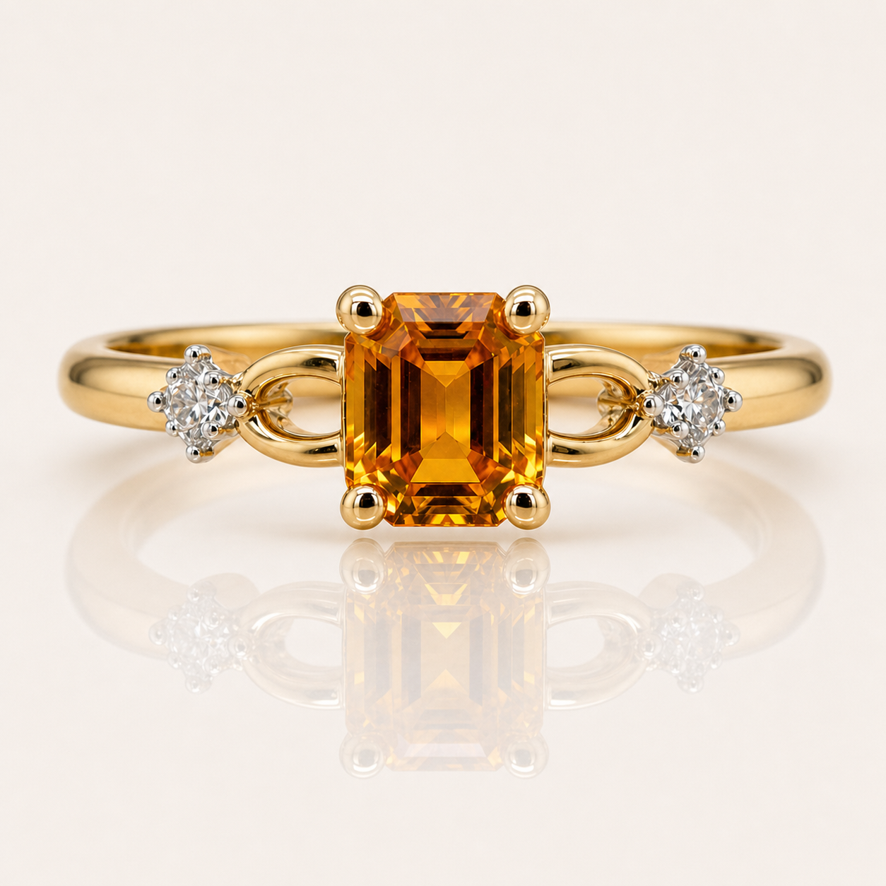 Daisy | 1.28ct Emerald Cut Yellow Ceylon Sapphire & Diamond Ring | 9ct Yellow Gold