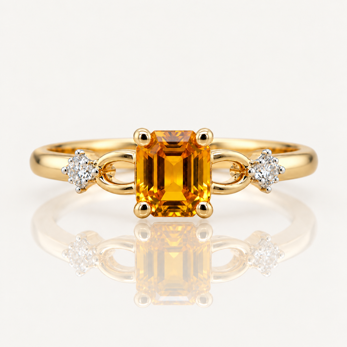 Daisy | 1.28ct Emerald Cut Yellow Ceylon Sapphire & Diamond Ring | 9ct Yellow Gold
