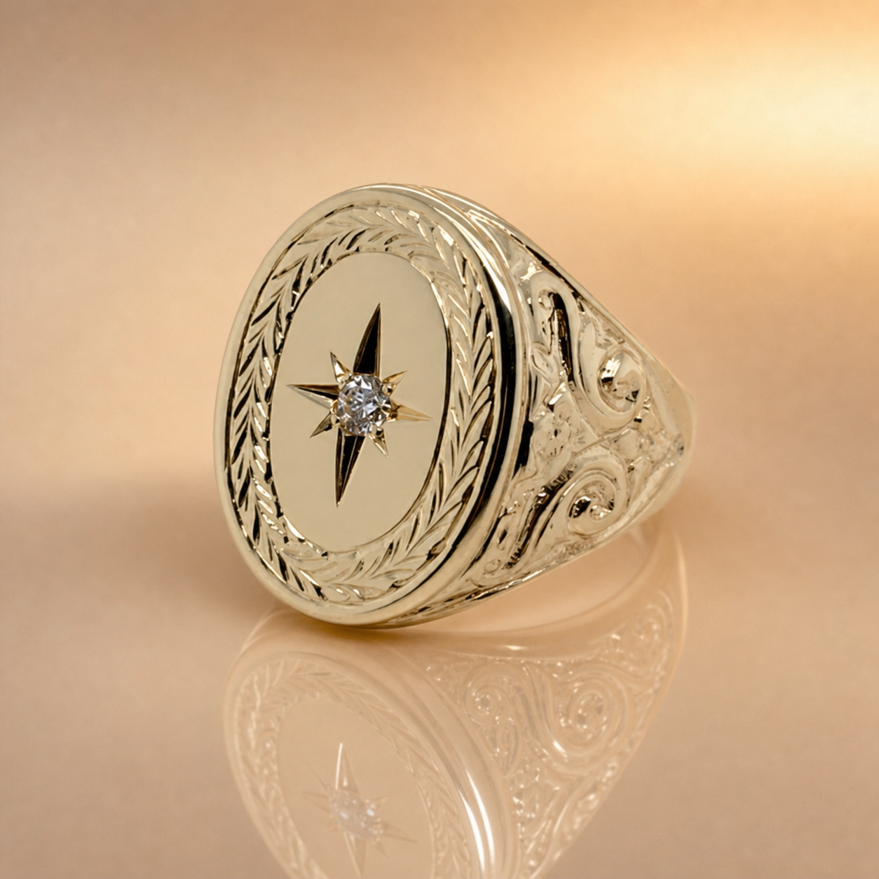 Diamond Set oval Signet Ring