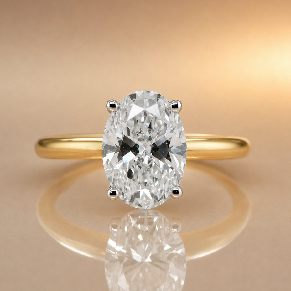 Dylan | 3.02ct Oval Cut Lab Grown Diamond Solitaire Engagement Ring | Hidden Halo | 18ct Yellow & White Gold