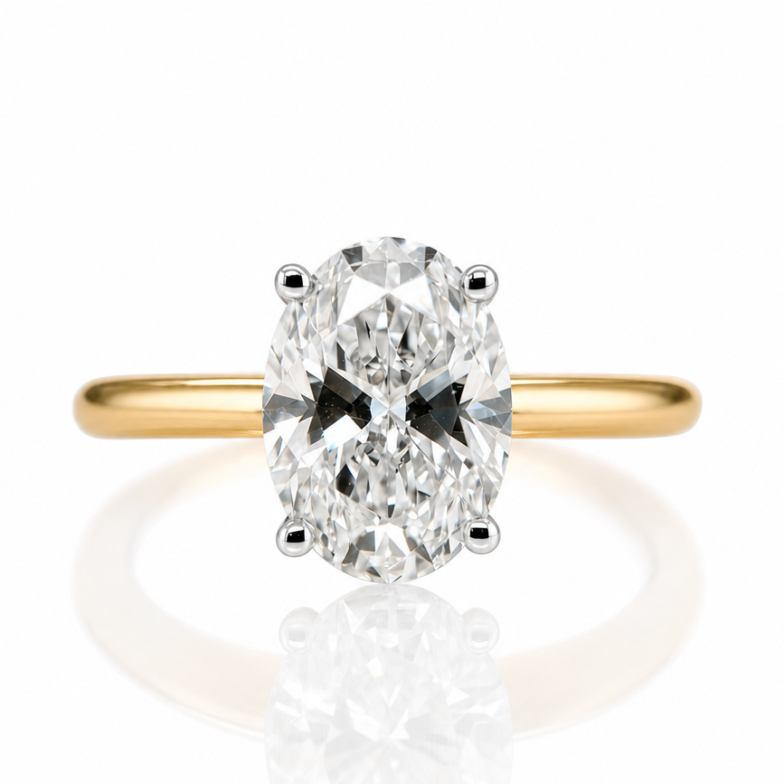 Dylan | 3.02ct Oval Cut Lab Grown Diamond Solitaire Engagement Ring | Hidden Halo | 18ct Yellow & White Gold