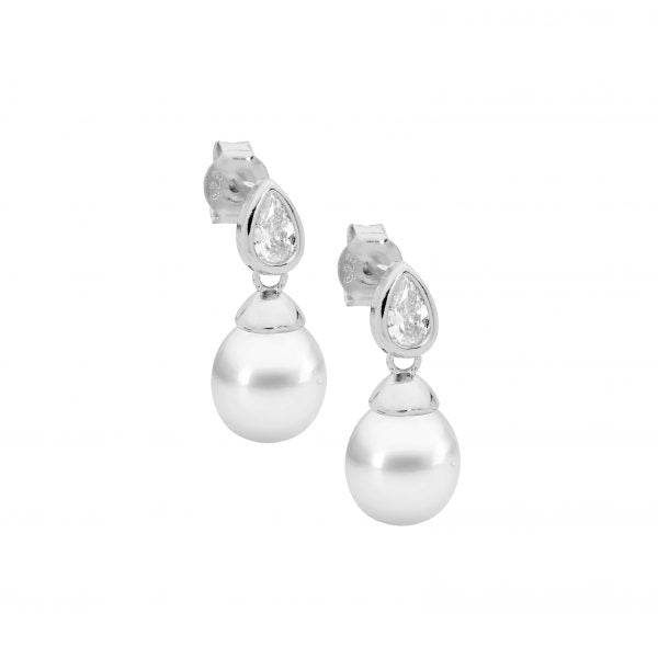 Zoe Austin - Sterling Silver CZ Pearl drop earrings
