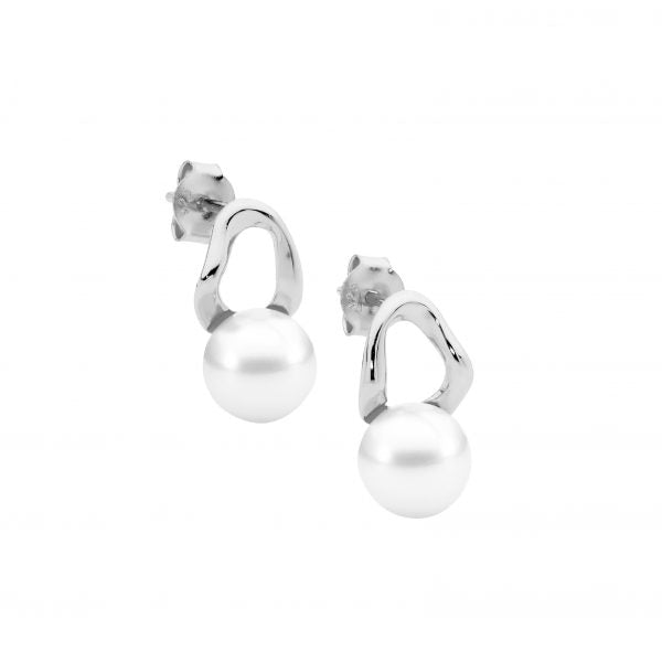 Zoe Austin - Sterling Silver CZ Pearl wave studs