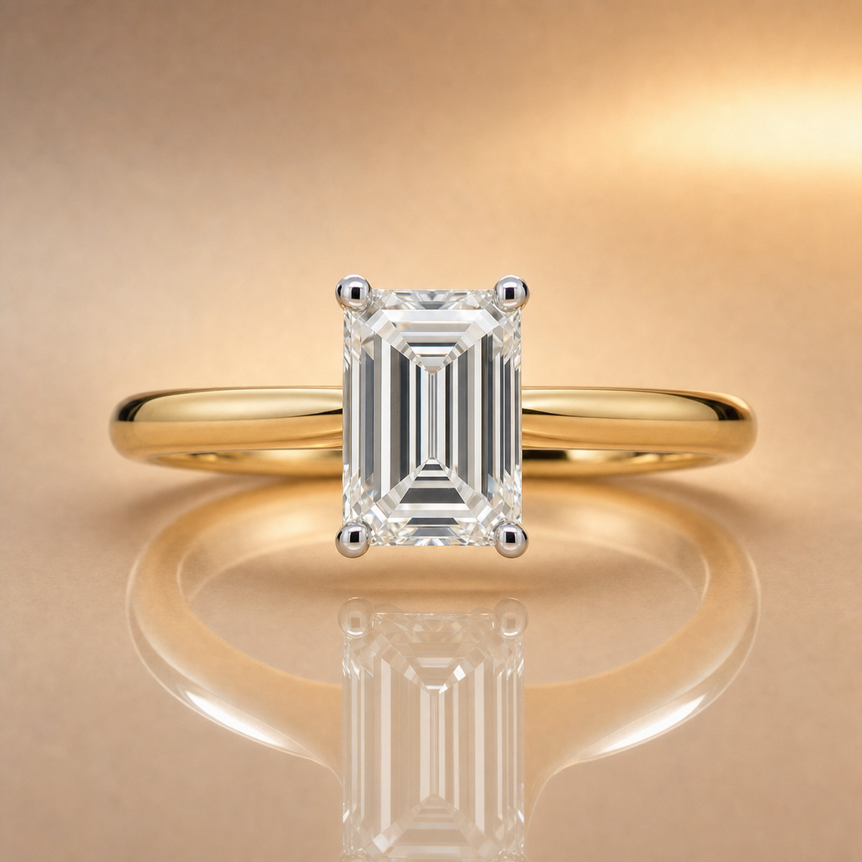 Eden | 3.16ct Emerald Cut Lab Grown Diamond Solitaire Engagement Ring | Hidden Halo | 18ct Yellow & White Gold
