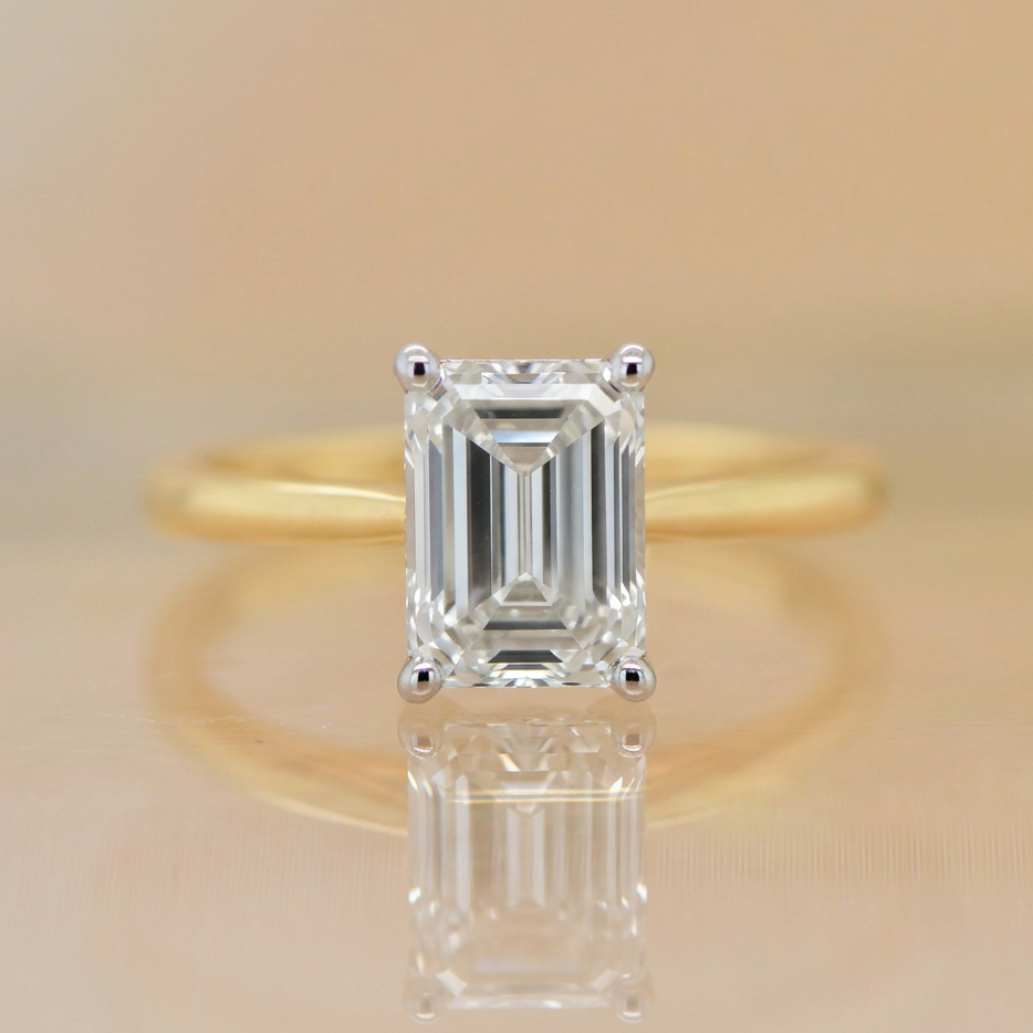 Eden | 3.16ct Emerald Cut Lab Grown Diamond Solitaire Engagement Ring | Hidden Halo | 18ct Yellow & White Gold
