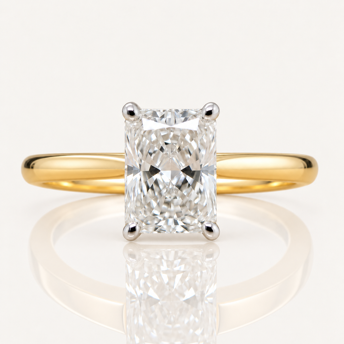 Ellie | 2.05ct Radiant Cut Lab Grown Diamond Engagement Ring | Hidden Halo | 18ct Yellow & White Gold