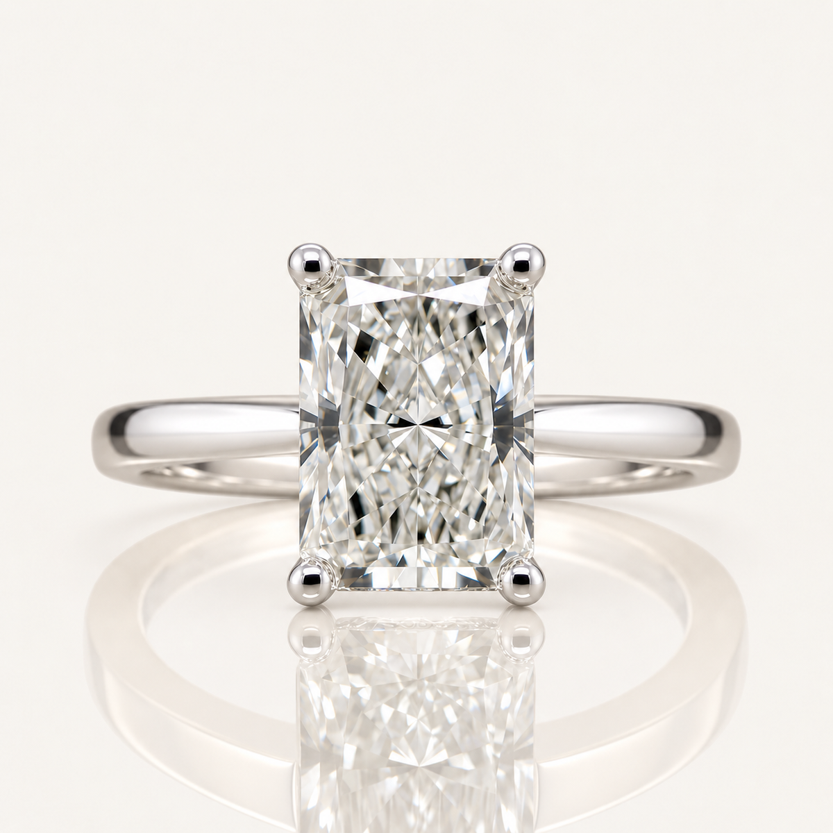 Ellie | 3.03ct Radiant Cut Lab Grown Diamond Engagement Ring | Hidden Halo | 18ct White Gold