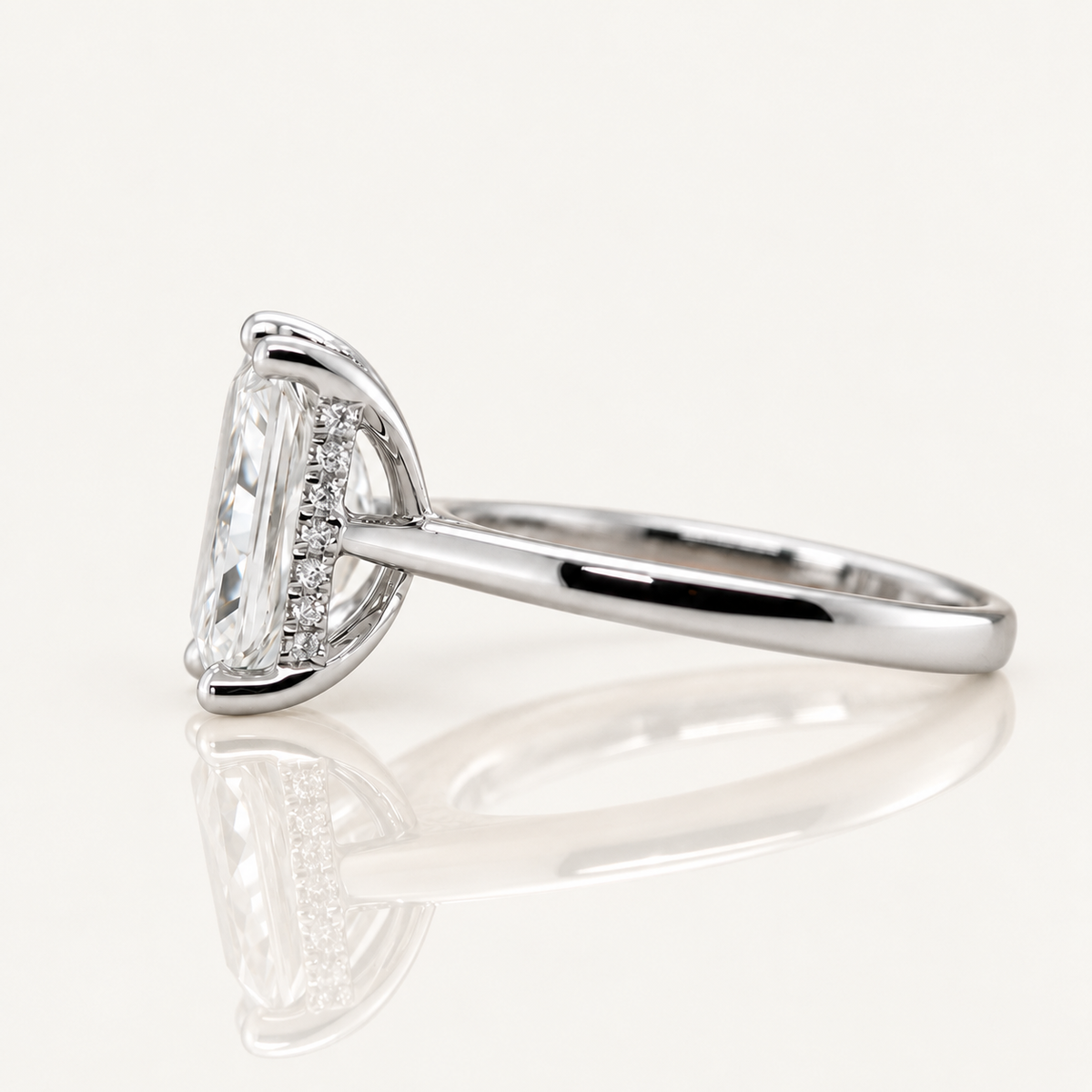 Ellie | 3.03ct Radiant Cut Lab Grown Diamond Engagement Ring | Hidden Halo | 18ct White Gold