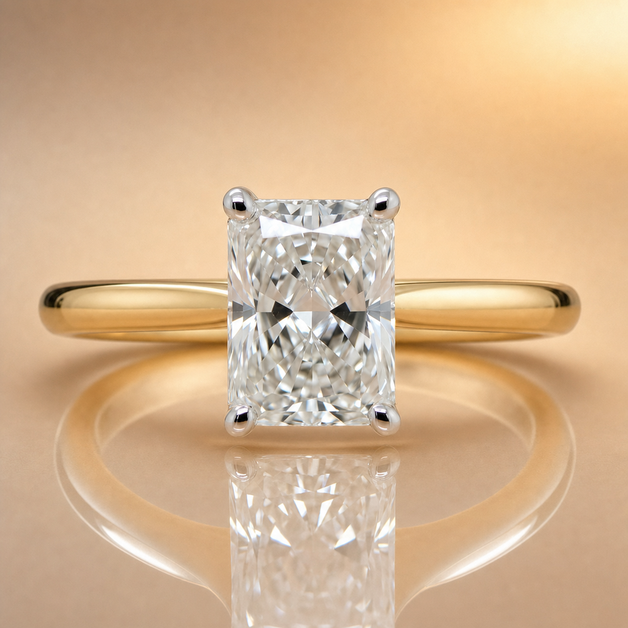 Ellie | 2.05ct Radiant Cut Lab Grown Diamond Engagement Ring | Hidden Halo | 18ct Yellow & White Gold