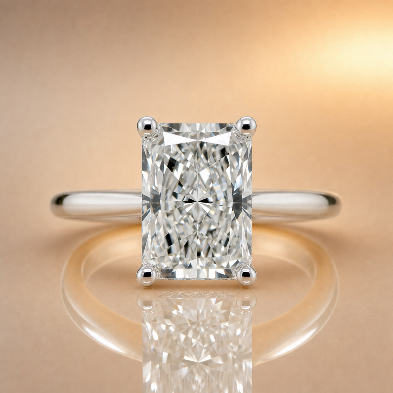 Ellie | 3.03ct Radiant Cut Lab Grown Diamond Engagement Ring | Hidden Halo | 18ct White Gold