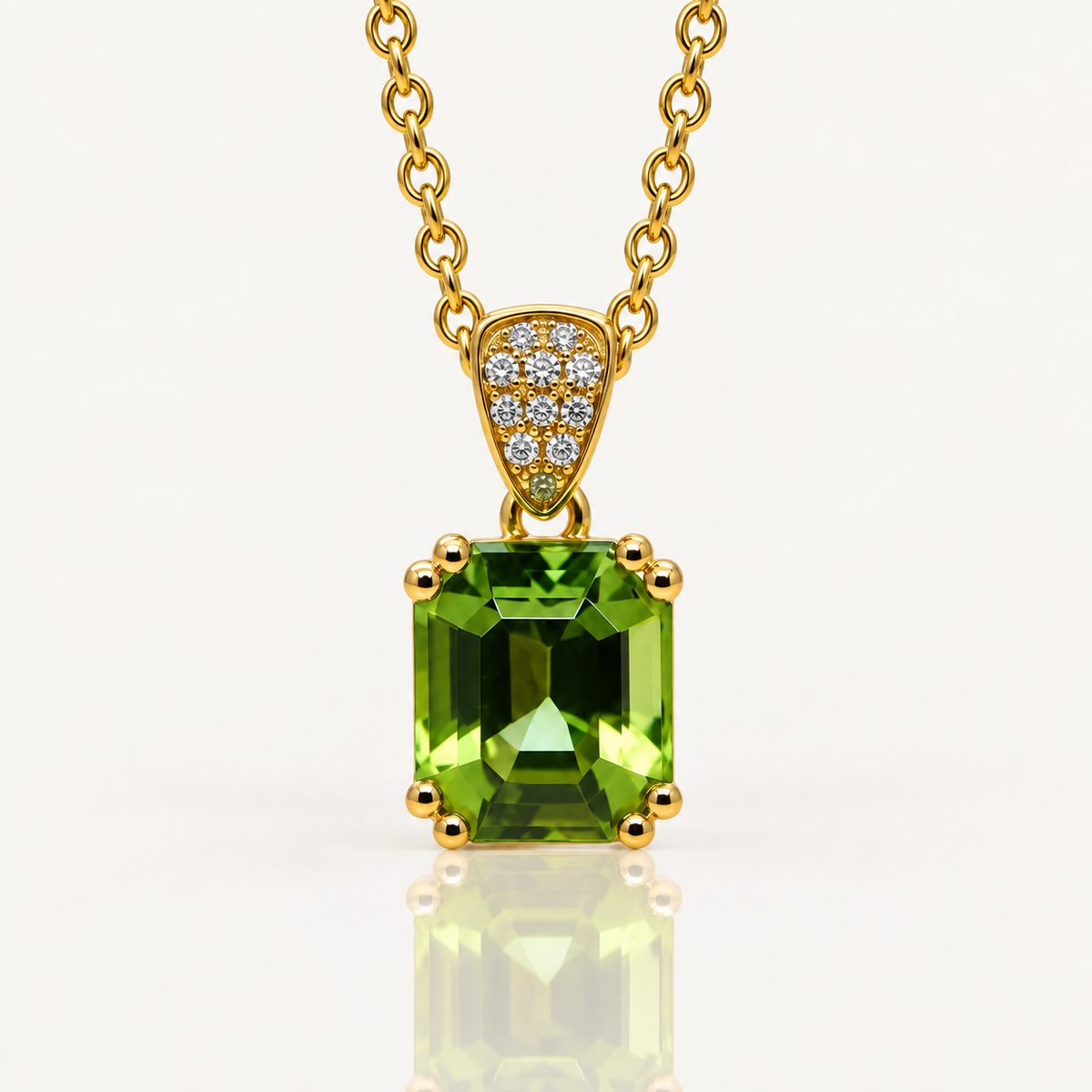 Emerald Cut Peridot & Diamond Pendant | 9ct Yellow Gold