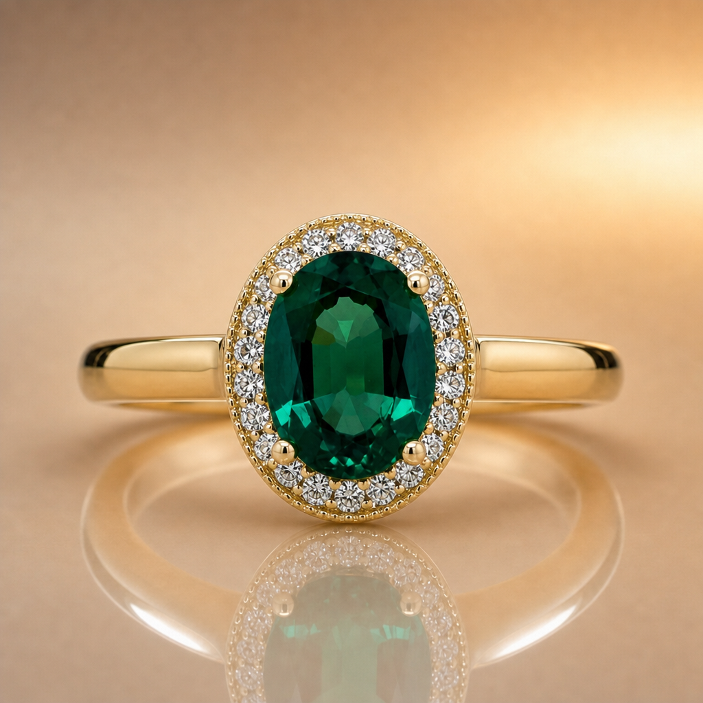 Emerald & Diamond Halo Ring