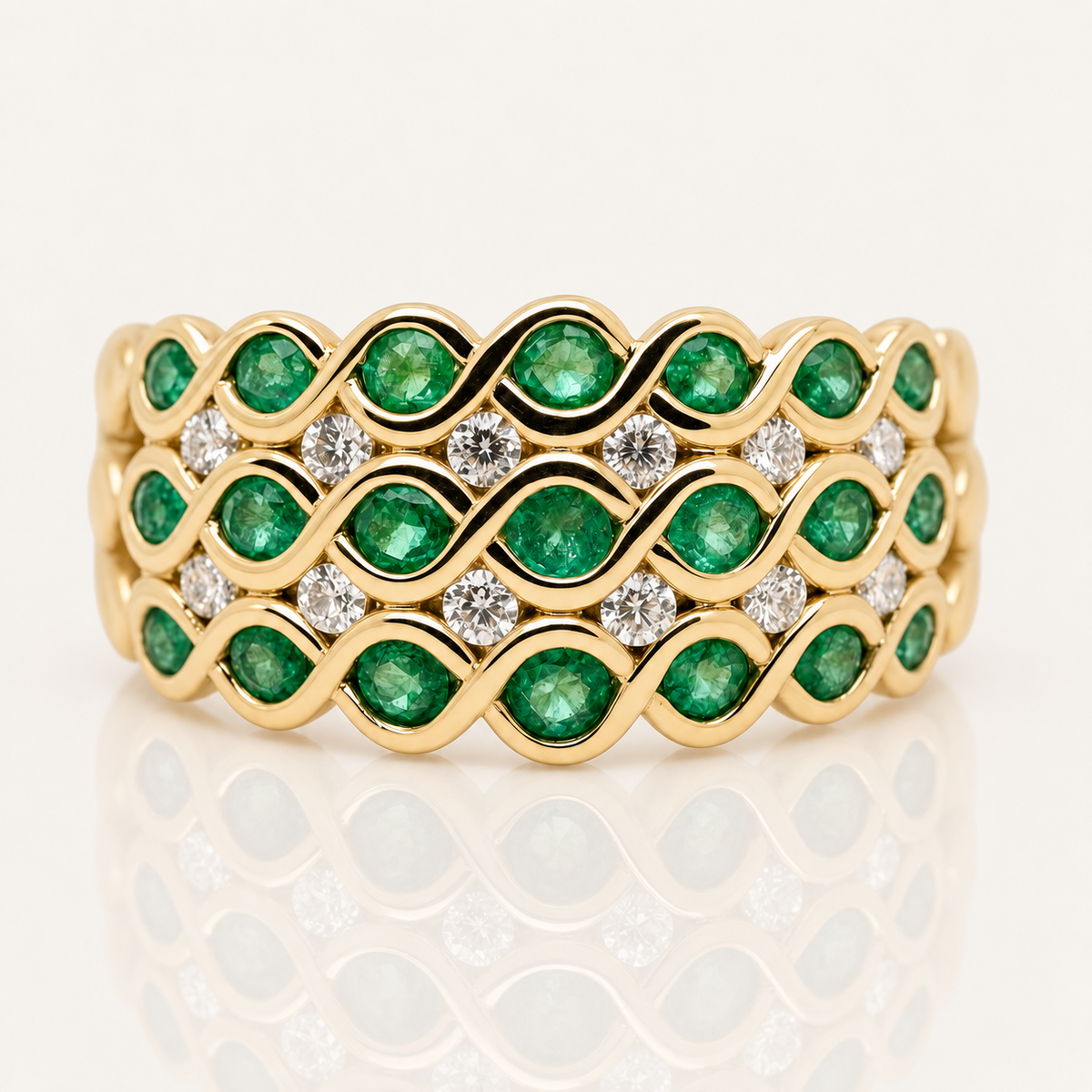 Eva | Emerald & Diamond Wide Ring | 9ct Yellow Gold