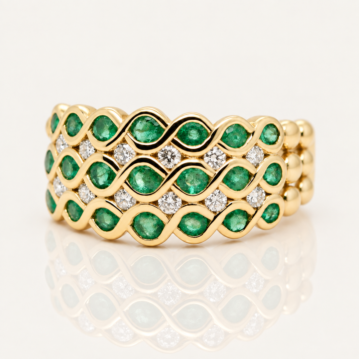 Eva | Emerald & Diamond Wide Ring | 9ct Yellow Gold