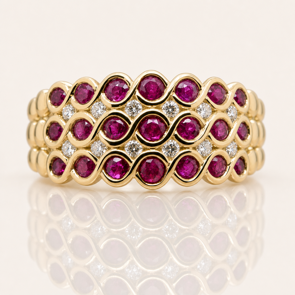 Eva | Ruby & Diamond Wide Ring | 9ct White Gold