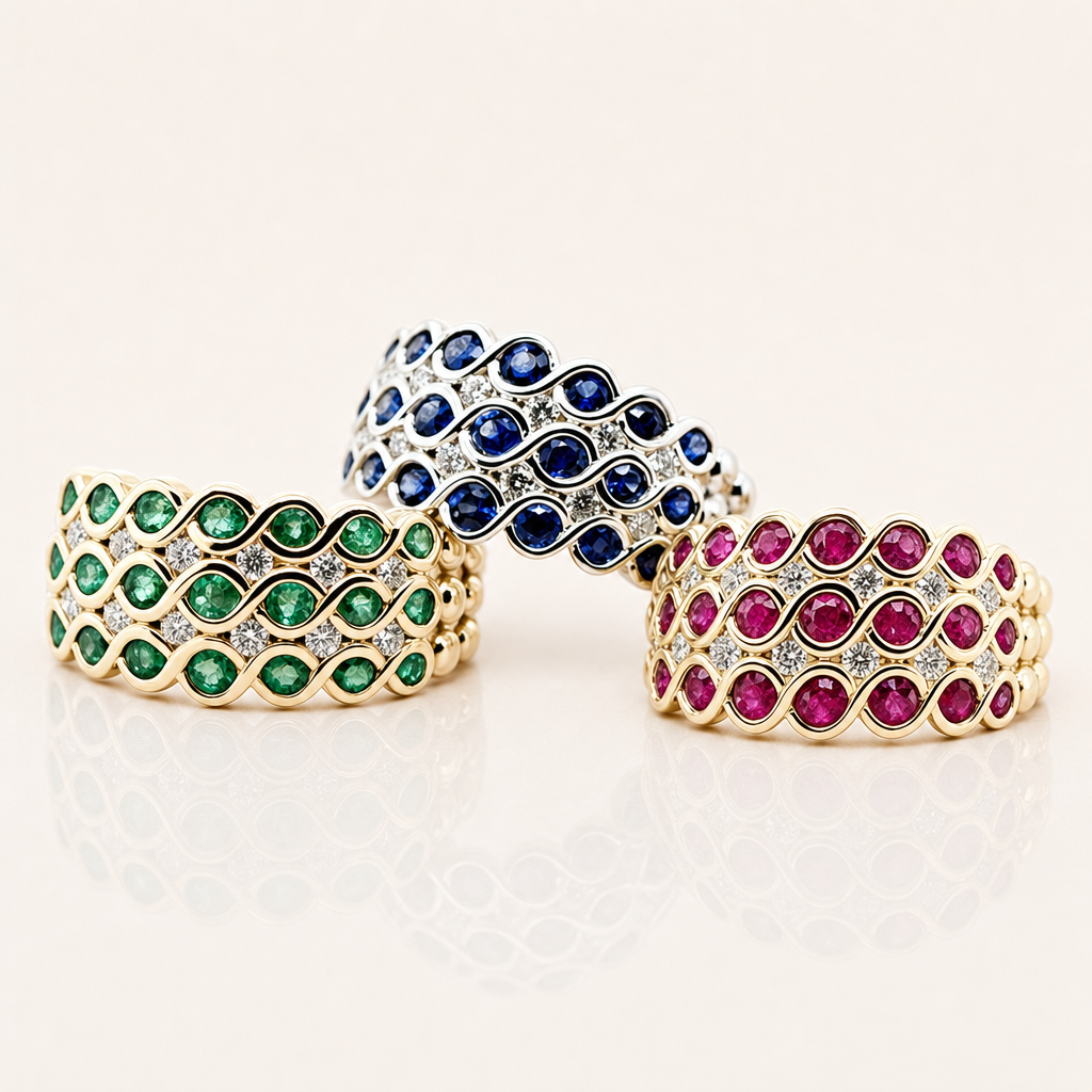Eva | Sapphire & Diamond Wide Ring | 9ct White Gold