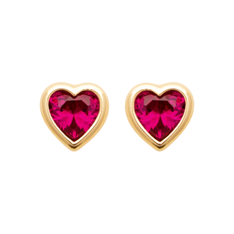 Zoe Austin - 18ct YG Plated Red CZ Bezel Set Heart Stud Earrings