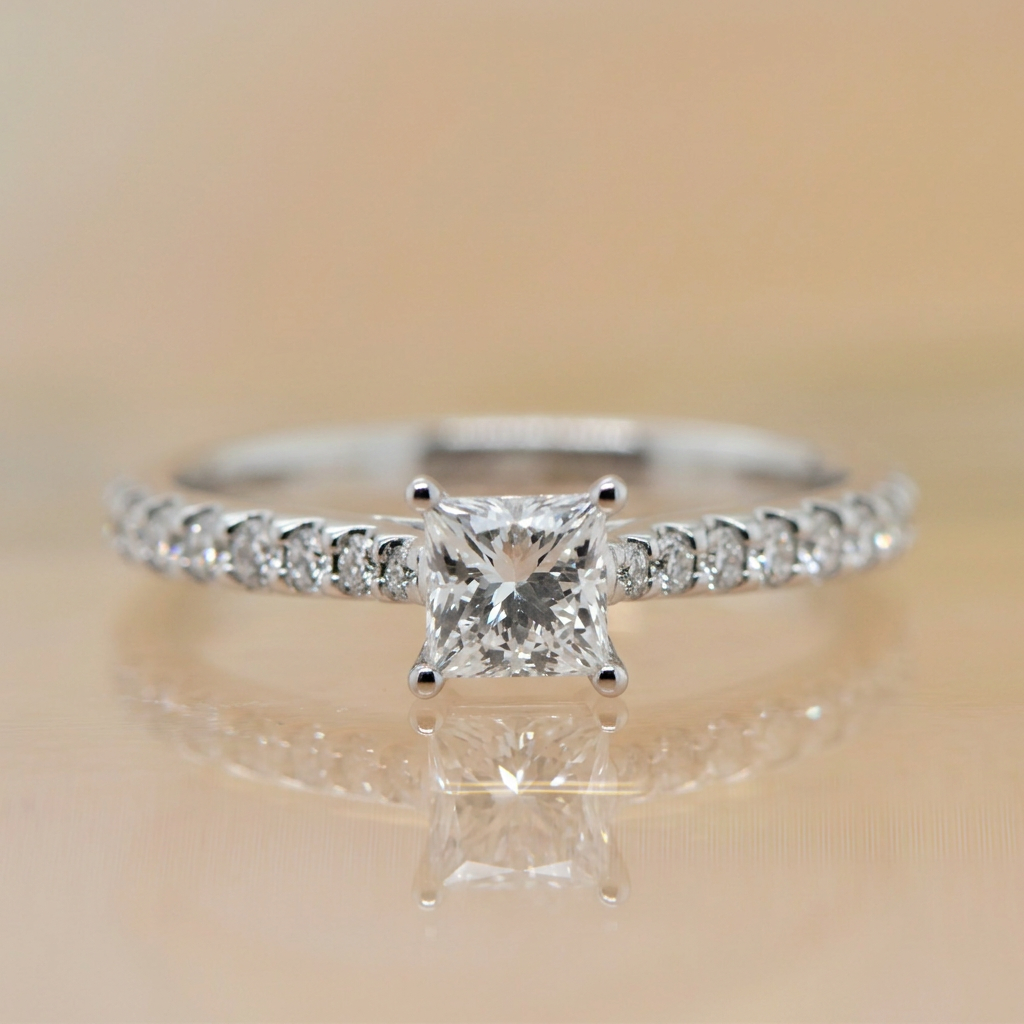 Paige | 0.52ct Princess Cut Lab Grown Diamond Solitaire Engagement Ring | Diamond Band | 18ct White Gold