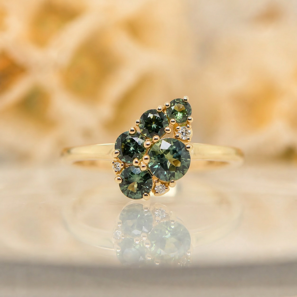 18ct Yellow Gold Australian Sapphire & Diamond Cluster Ring | Sapphire Dreams