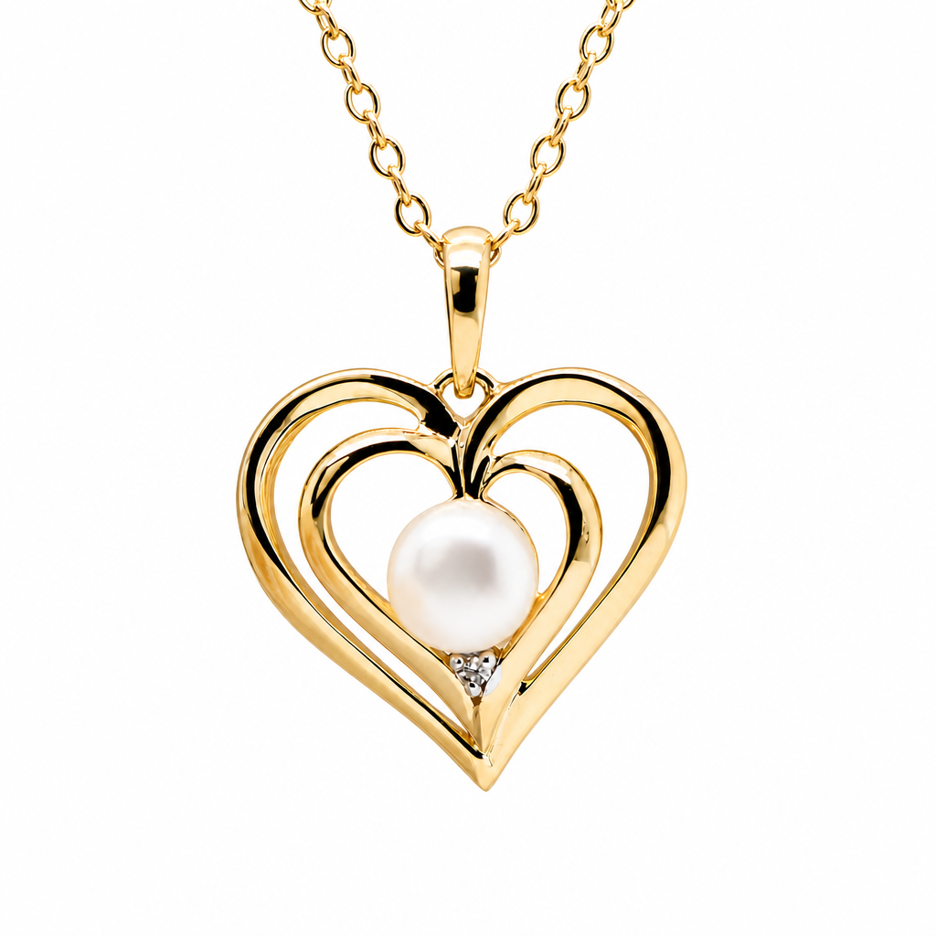 Fresh Water Pearl & Diamond Heart Pendant