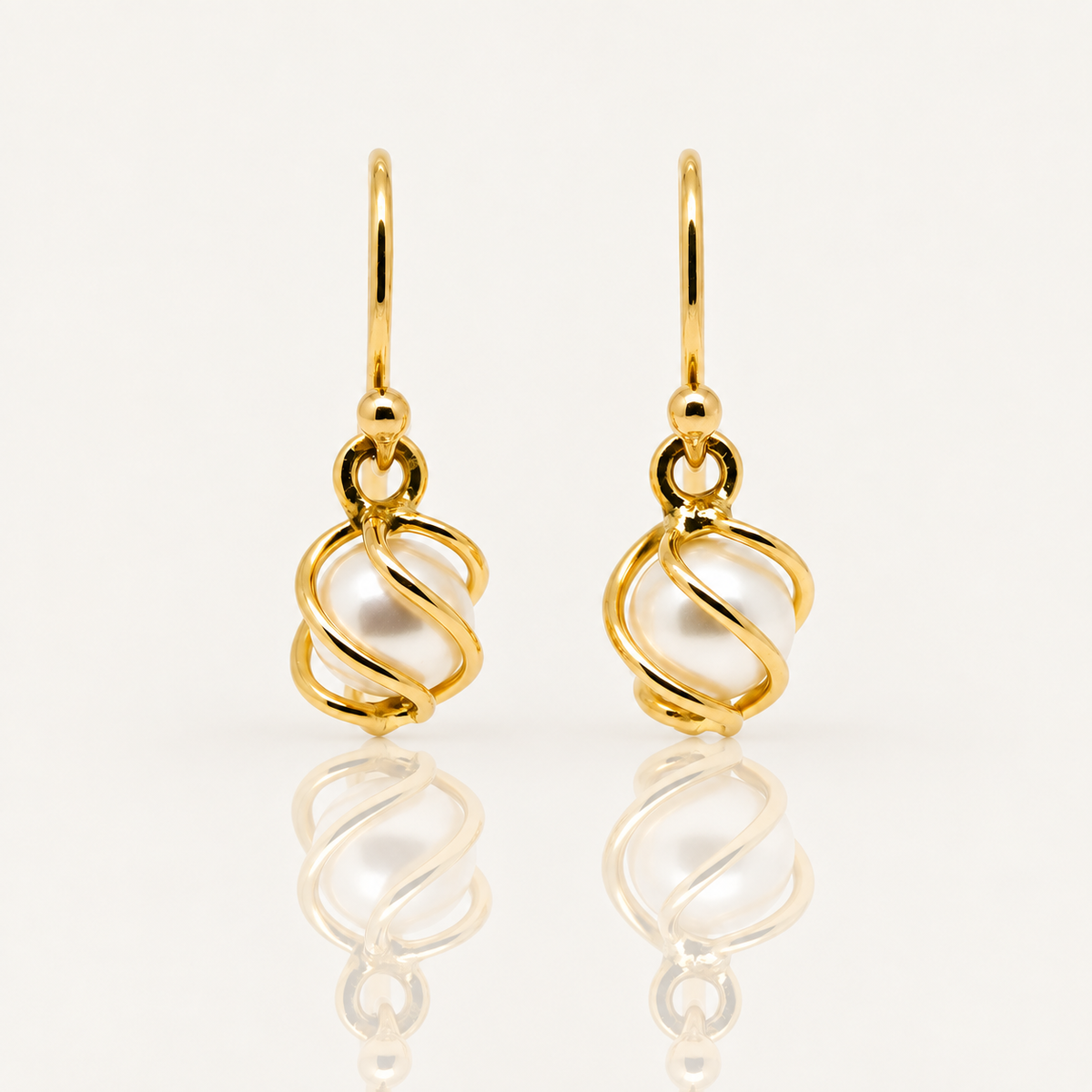 Freshwater Pearl Cage Drop Earrings | 9ct Yellow Gold