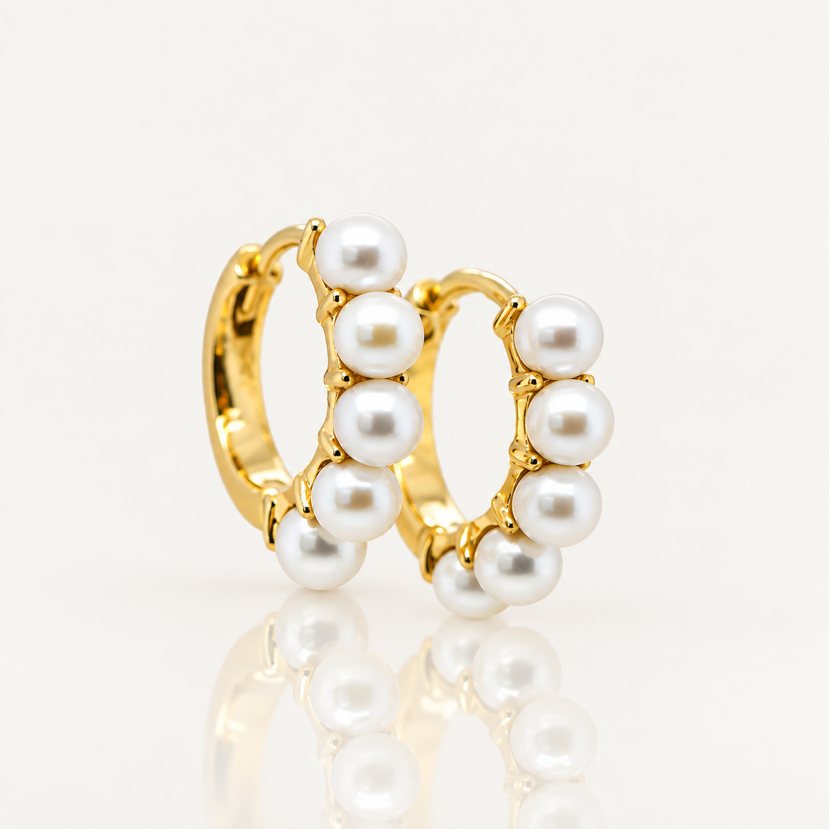 Freshwater Pearl Huggie Earrings | 9ct Yellow Gold