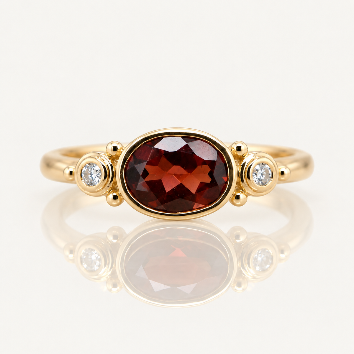 Oval Garnet & Diamond Ring | 9ct Yellow Gold