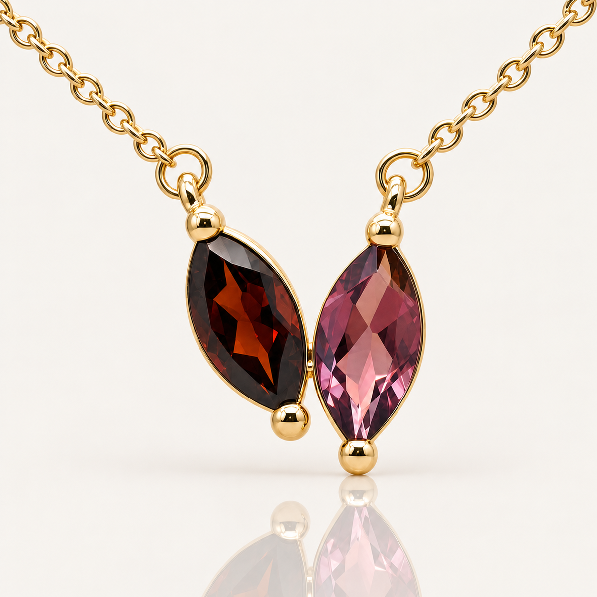 Garnet & Pink Tourmaline Necklace | 9ct Yellow Gold
