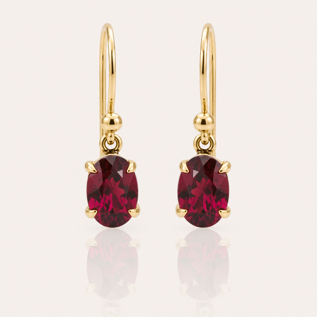 Rhodolite Garnet Oval Drop Earrings | 9ct Yellow Gold