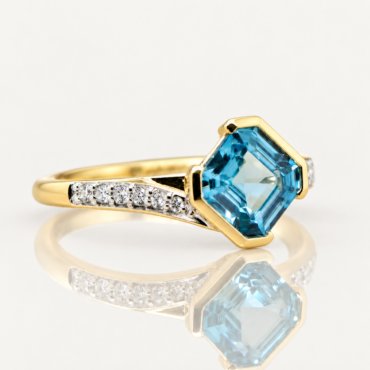 Gemma | 9ct Yellow & White Gold Blue Zircon & Diamond Ring | Exclusively Paton's Place