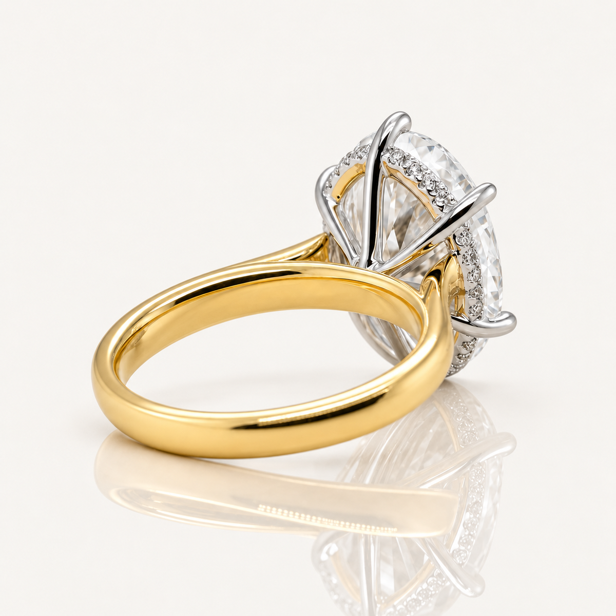 Genevieve | 7.07ct Oval Lab Grown Diamond Ring | Hidden Halo | 18ct Yellow & White Gold