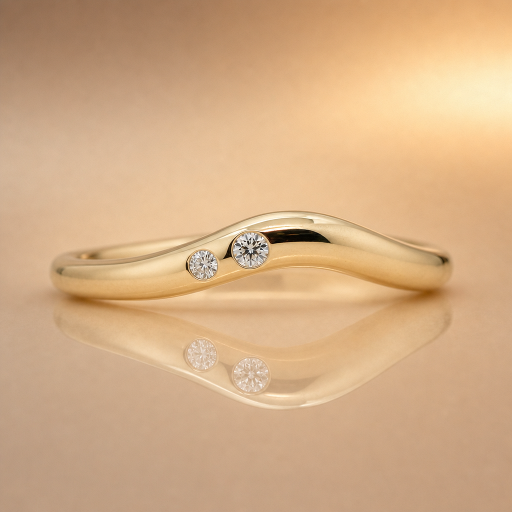 Curved Band | 9ct Yellow Gold | Two Round Brilliant Diamonds