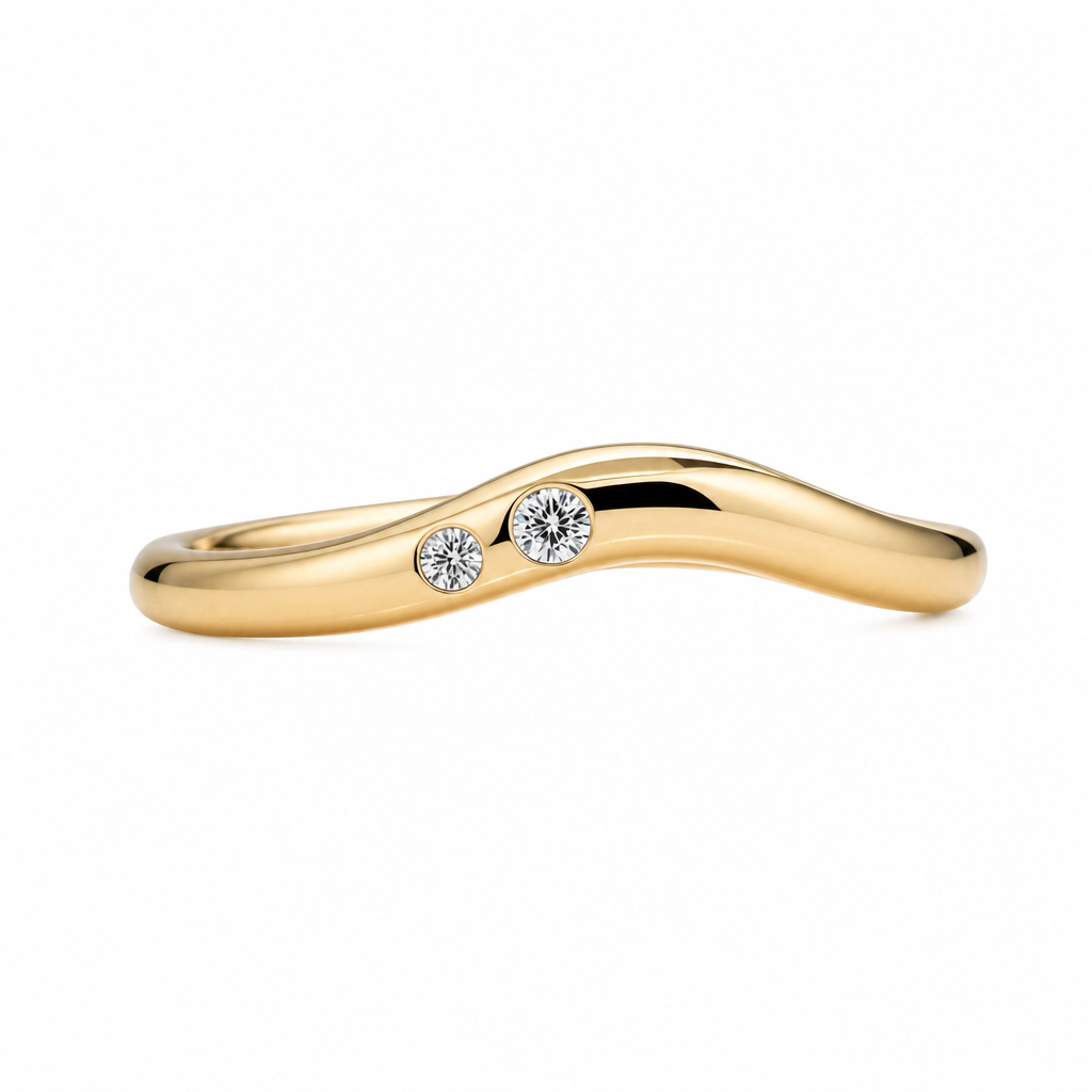 Curved Band | 9ct Yellow Gold | Two Round Brilliant Diamonds