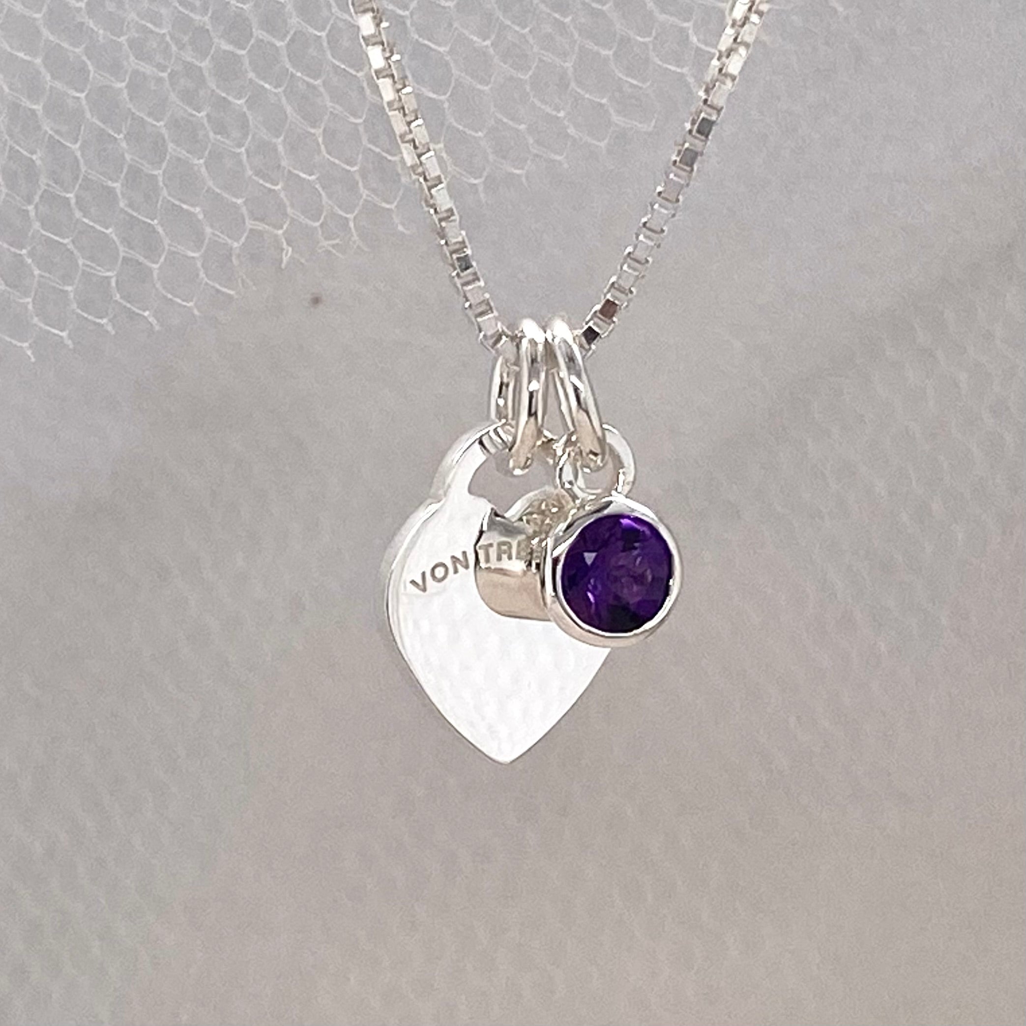 Von Treskow - BOX CHAIN NECKLACE WITH VT MINI HEART & BIRTHSTONE CHARM