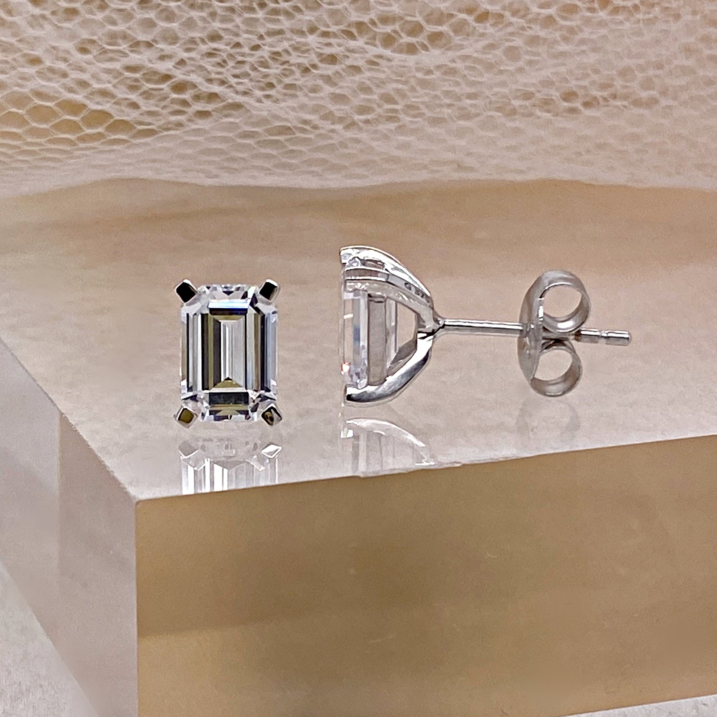 9ct WG Emerald cut CZ Earrings