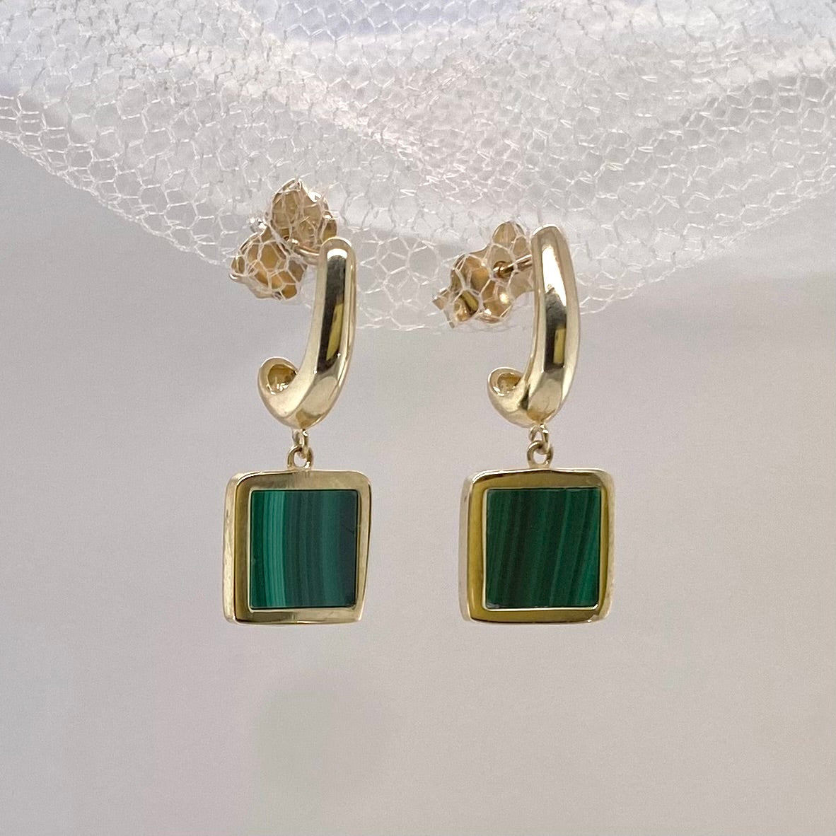 square malachite drop earrings
