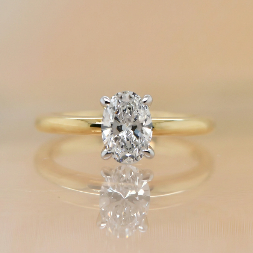 Jade | 1.03ct Oval Cut Lab Grown Diamond Solitaire Engagement Ring | 18ct Yellow & White Gold