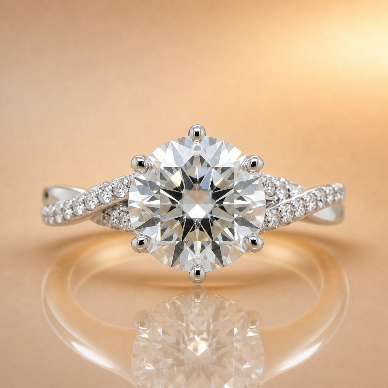 Juliet | 3.03ct Round Brilliant Cut Lab Grown Diamond Engagement Ring | Twisted Diamond Band & Diamond-Set Claws | 18ct White Gold