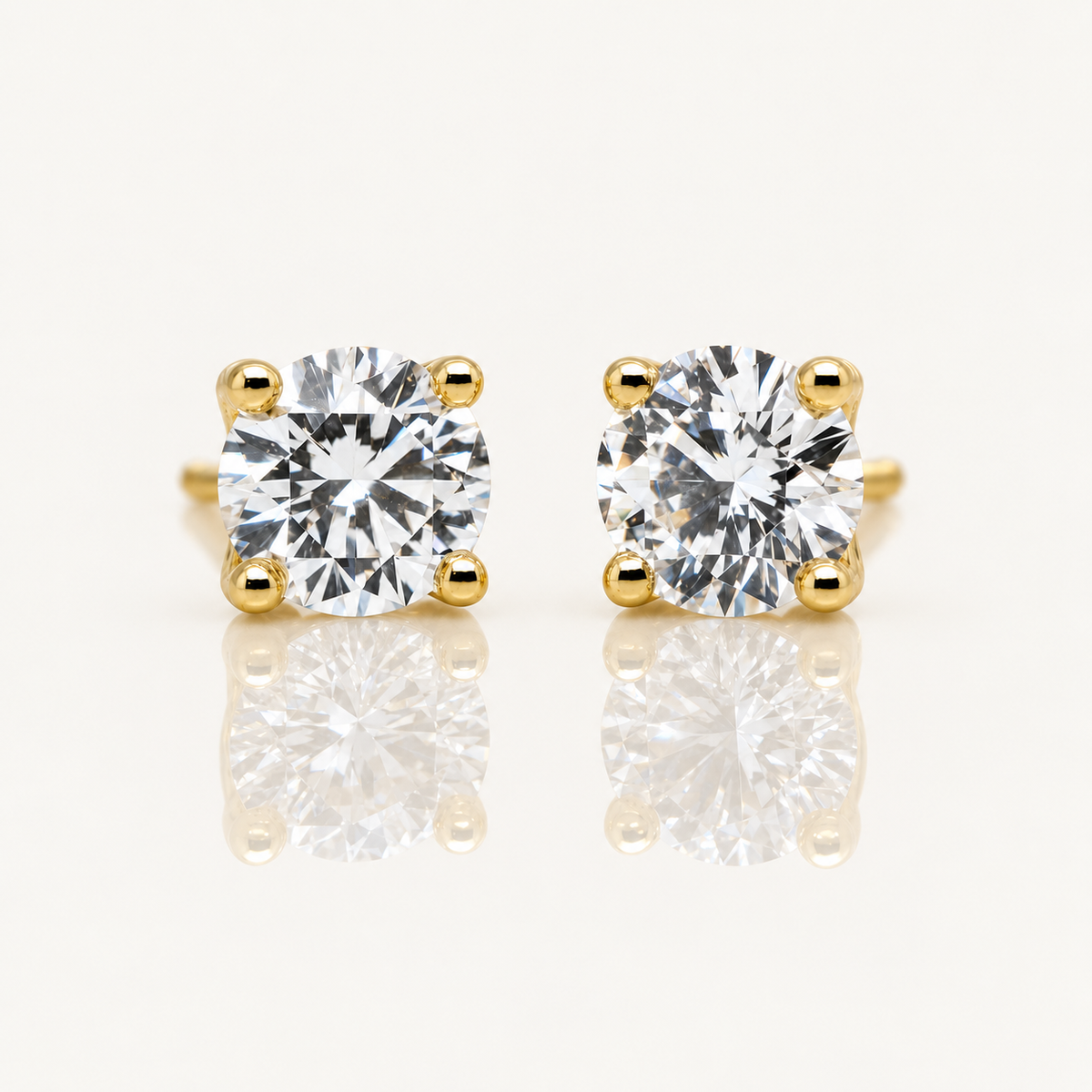 Lab Grown Diamond Stud Earrings | 1.00ct Each, D–E/VVS1 | 18ct Yellow Gold