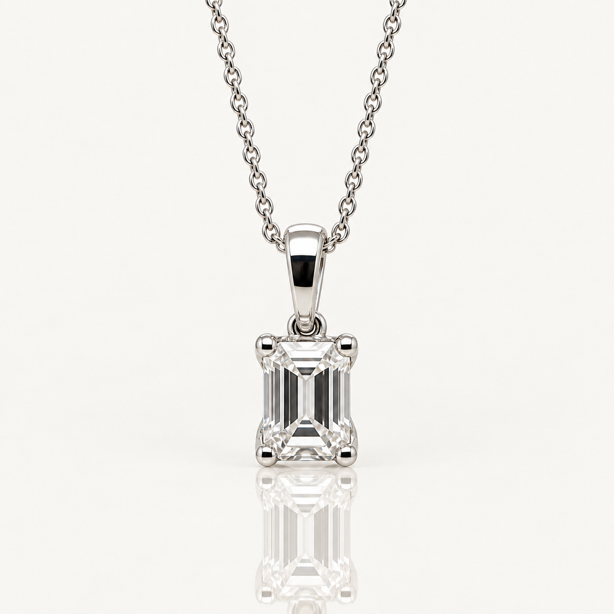 Lab Grown Emerald Cut Diamond Pendant | 1.05ct D/VS2 | 18ct White Gold