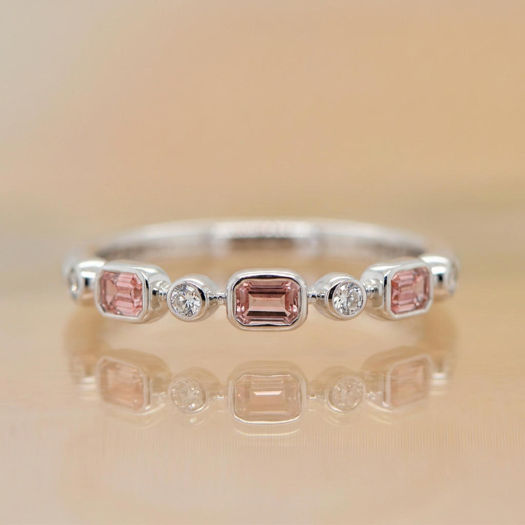 Lab Grown Pink Diamond Emerald cut Band