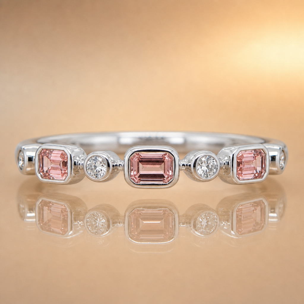 Lab Grown Pink Diamond Emerald cut Band