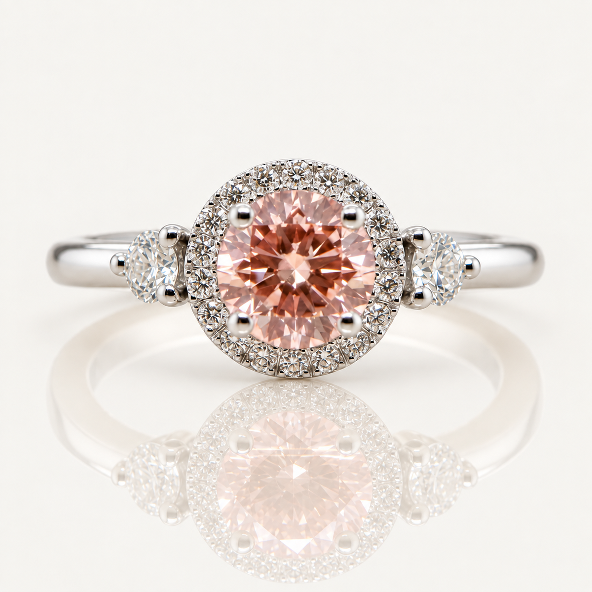0.76ct Pink Lab Diamond Halo Engagement Ring | 9ct White Gold